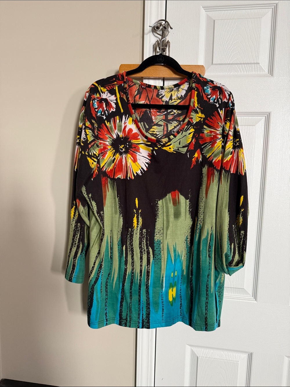 Ulla Popken Black Floral Ombre Long Sleeve Tunic